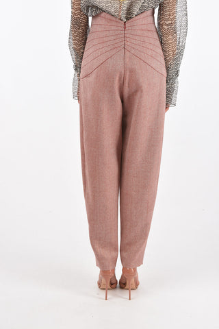 Pantaloni in Lana Herringbone Con Vita a V