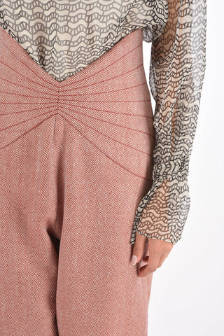 Pantaloni in Lana Herringbone Con Vita a V