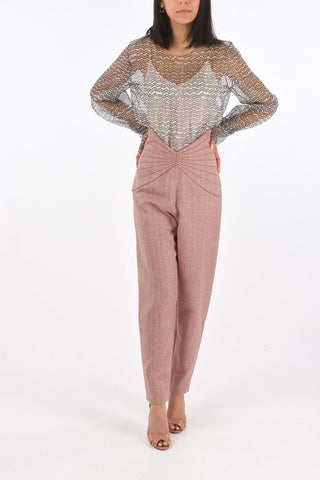 Pantaloni in Lana Herringbone Con Vita a V