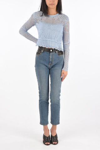 Long-sleeved Openwork Crop Top