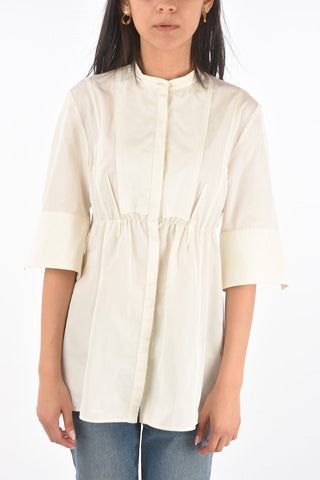 3/4-Sleeved Peplum Shirt with Mandarin Collar
