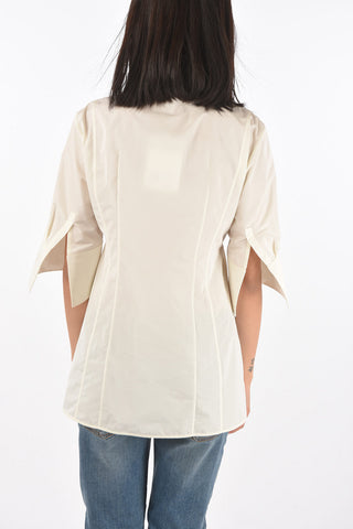 3/4-Sleeved Peplum Shirt with Mandarin Collar