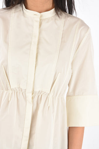 3/4-Sleeved Peplum Shirt with Mandarin Collar