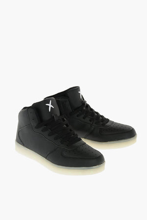 faux leather high top sneakers with lights in the sole
