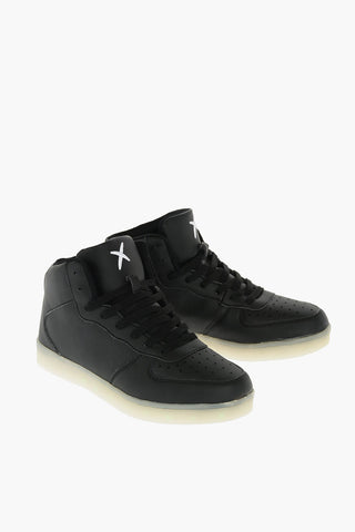 faux leather high top sneakers with lights in the sole