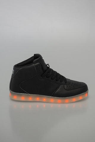 faux leather high top sneakers with lights in the sole