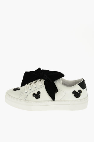 DISNEY leather low-top sneakers with velvet bow