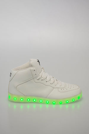 faux leather high top sneakers with lights in the sole