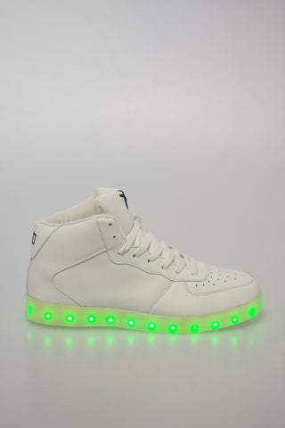 faux leather high top sneakers with lights in the sole