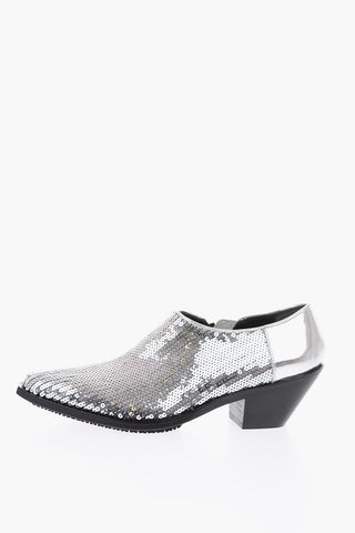 7cm leather booties with sequins