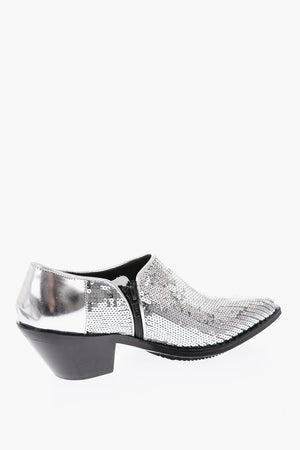7cm leather booties with sequins