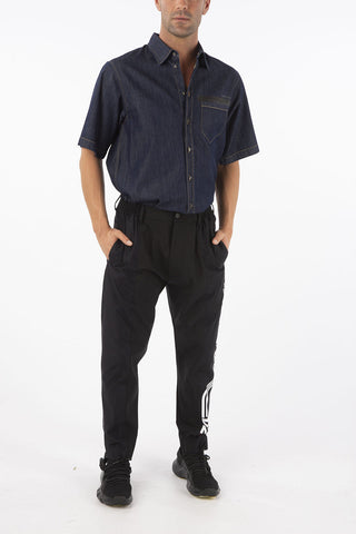 virgin wool stretch pants with perforated side band
