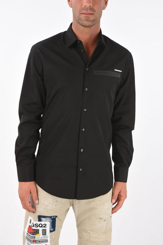 camicia in popeline collo italiano con taschino