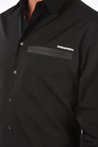 camicia in popeline collo italiano con taschino