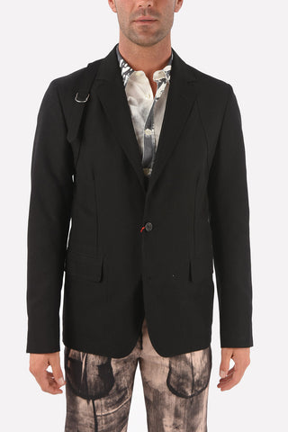 Single-breasted Denim Blazer with Strap