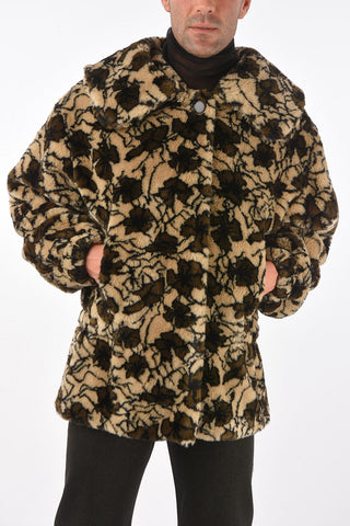 MM10 faux fur coat with floral motif