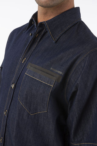 stretch denim shirt with breast pocket