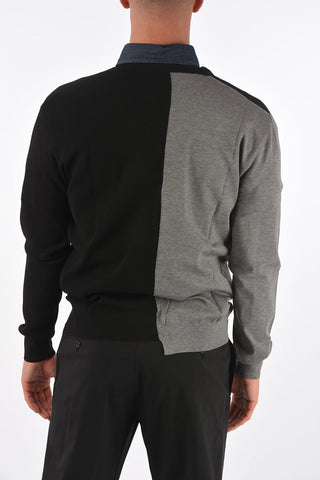 v-neck two-tone cardigan