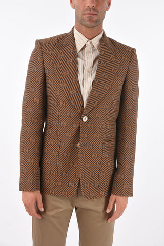 1 Button Monogram Fabric Blazer