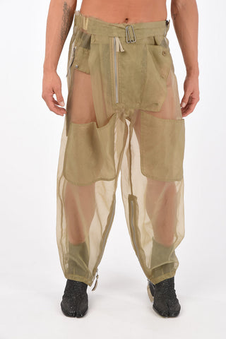 MM10 sheer organza cargo pants with ankle zip