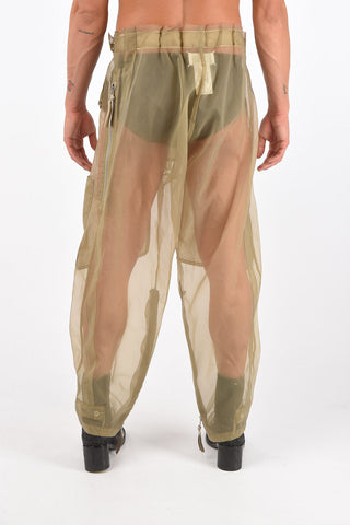 MM10 sheer organza cargo pants with ankle zip