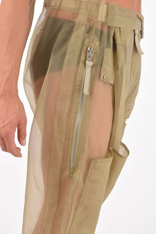 MM10 sheer organza cargo pants with ankle zip
