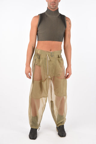 MM10 sheer organza cargo pants with ankle zip
