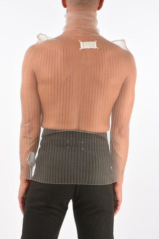 MM10 ribbed turtle-neck sheer top