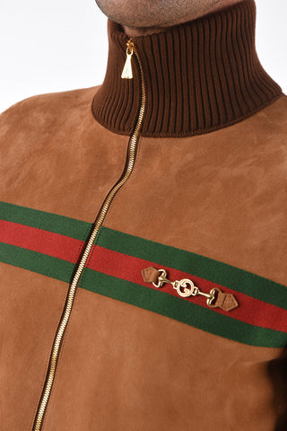 Suede Bomber Jacket with Knitted Edges and Sleeves