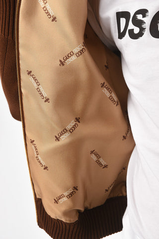 Suede Bomber Jacket with Knitted Edges and Sleeves