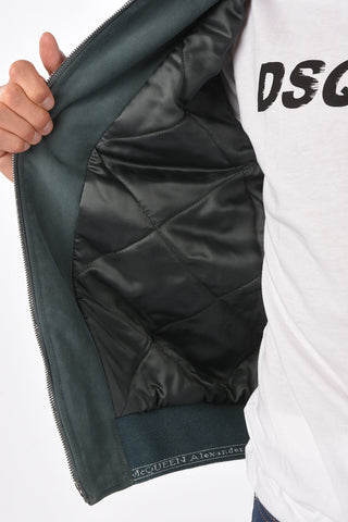Leather Strap Suede Bomber Jacket