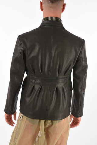 MM10 leather peak lapel 3 buttos blazer