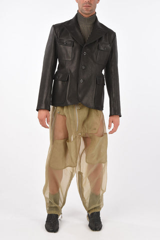 MM10 leather peak lapel 3 buttos blazer
