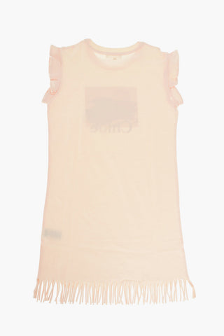 fringed tee dress with print on the front