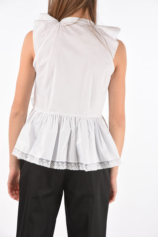 Camicia Ruffle Front Smanicata con Bordi in Pizzo
