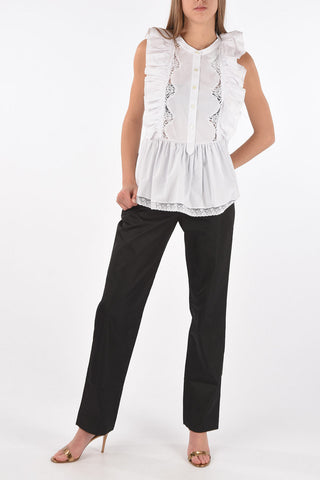 Camicia Ruffle Front Smanicata con Bordi in Pizzo