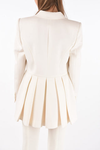 Single-breasted Long Blazer with Pleated Martingale