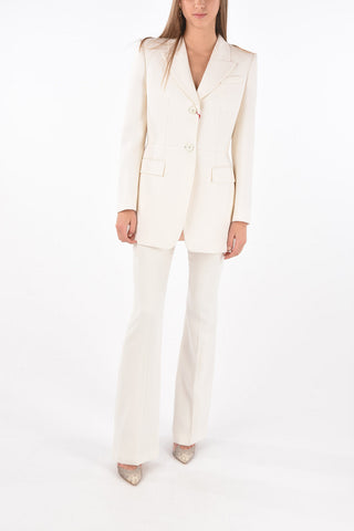 Single-breasted Long Blazer with Pleated Martingale