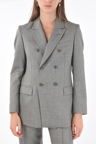 Blazer Doppiopetto in Lana Twill con Rever a Lancia