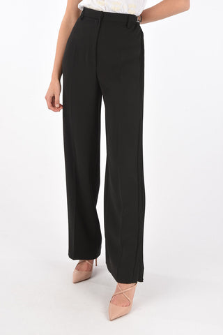 Pleated Detail Palazzo Pants with Metal Buckle
