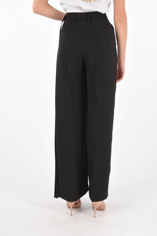 Pleated Detail Palazzo Pants with Metal Buckle