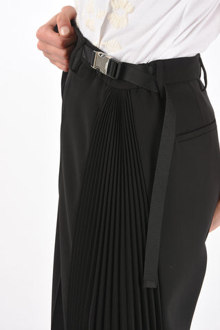 Pleated Detail Palazzo Pants with Metal Buckle