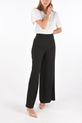 Pleated Detail Palazzo Pants with Metal Buckle