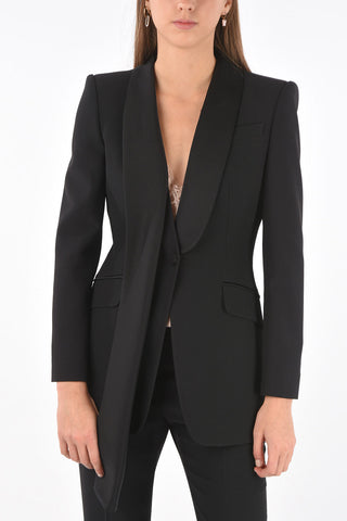 Single-breasted Blazer with Silk Front Drape and Details