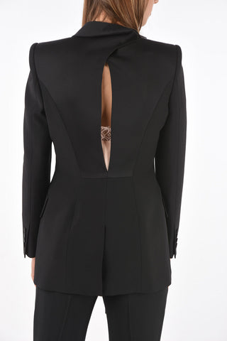 Single-breasted Blazer with Silk Front Drape and Details