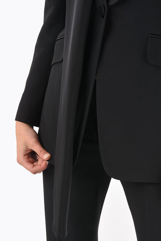 Single-breasted Blazer with Silk Front Drape and Details