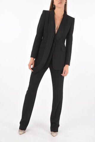Single-breasted Blazer with Silk Front Drape and Details