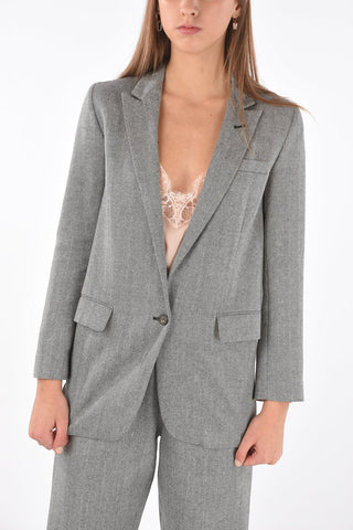 Blazer a Un Bottone in Herringbone di Lana con Revers a Lancia