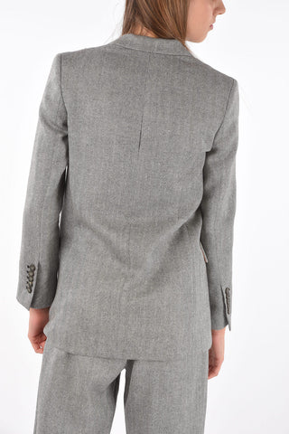 Blazer a Un Bottone in Herringbone di Lana con Revers a Lancia