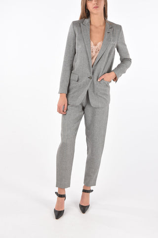 Blazer a Un Bottone in Herringbone di Lana con Revers a Lancia